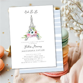 Invitación Purpurina Eiffel Paris Floral Blue Boy Baby Shower