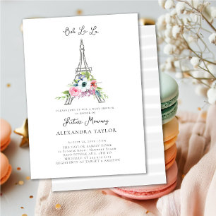 Invitación Purpurina Eiffel Paris Rustic Bouquet Baby Shower