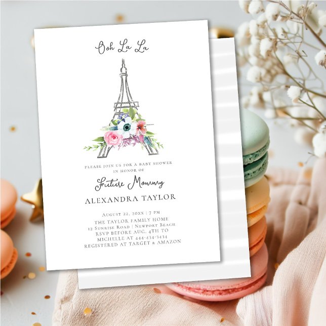 Invitación Purpurina Eiffel Paris Rustic Bouquet Baby Shower (Subido por el creador)