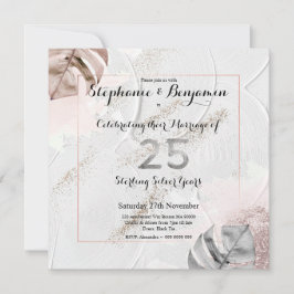 Invitación Purpurina elegante del 25° aniversario Boda de pla