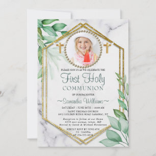 Invitación Purpurina Elegante Eucalyptus Foto Primera Comunió