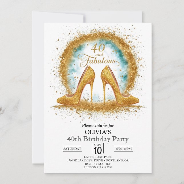 Invitación Purpurina elegante oro digital 40 cumpleaños (Anverso)