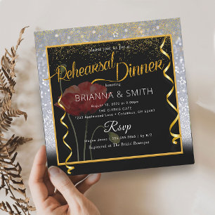 Invitación Purpurina Elegante Prueba de Caligrafía Cena