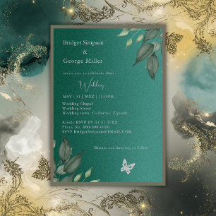 Invitación purpurina esmeralda de ensueño boda follaje