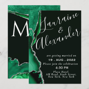 Invitación Purpurina esmeralda negro y verde agarrado de márm