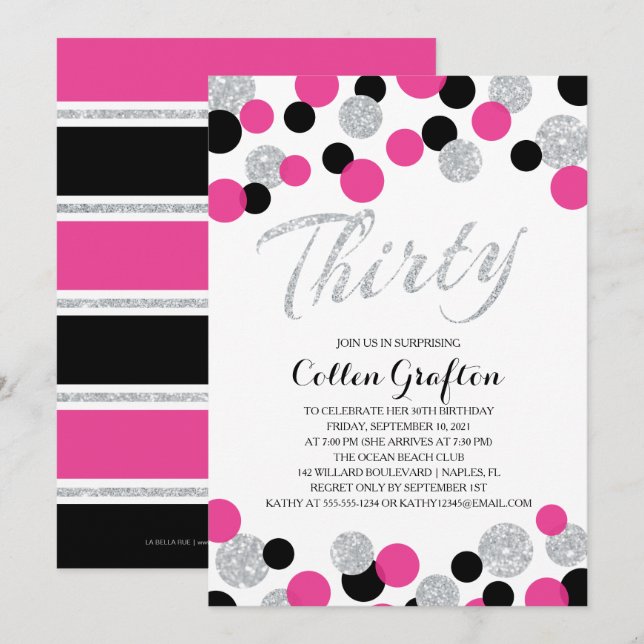 Invitación Purpurina esparcido Confetti | 30 cumpleaños (Anverso / Reverso)