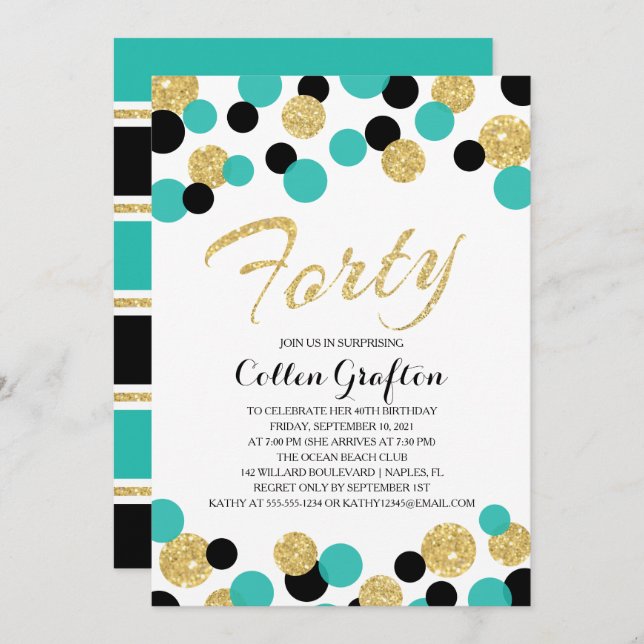 Invitación Purpurina esparcido Confetti | 40 cumpleaños (Anverso / Reverso)
