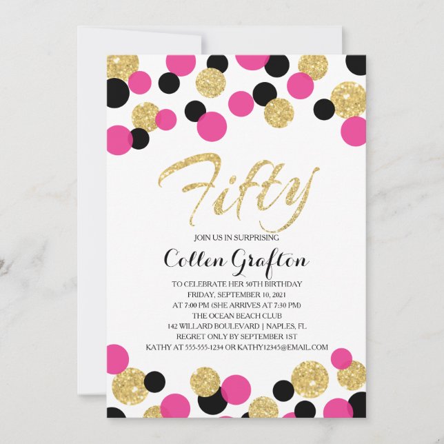 Invitación Purpurina esparcido Confetti | 50 cumpleaños (Anverso)