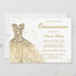 Invitación Purpurina Esparkle Dorado Vestido Quinceanera Fies