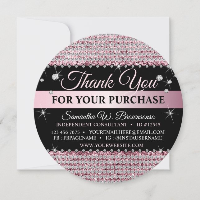 Invitación Purpurina Espumoso Joyas Rosadas Gracias Círculo (Anverso)