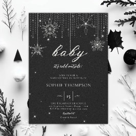 Invitación Purpurina exterior frío Snowflake Baby Shower neut