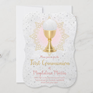 Invitación purpurina falso chica de primera comunión