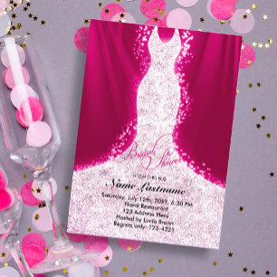 Invitación Purpurina falso vestido con ducha de novia rosa in