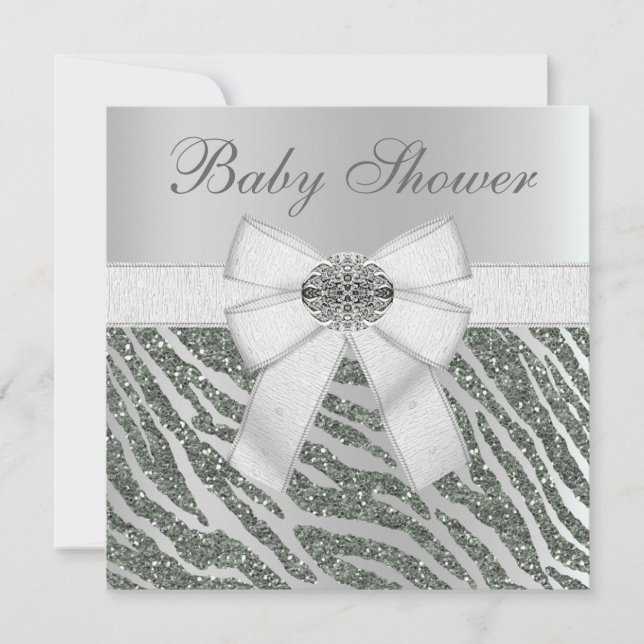 Invitación Purpurina falso  Zebra Print & Diamonds Baby Showe (Anverso)