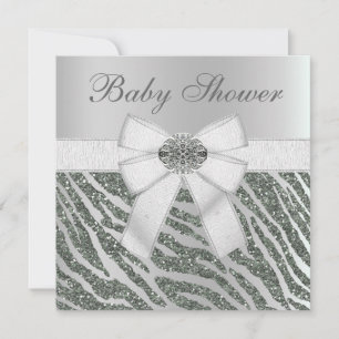 Invitación Purpurina falso Zebra Print & Diamonds Baby Showe