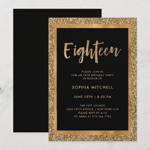 Invitación Purpurina Faux Gold  18a fiesta de cumpleaños