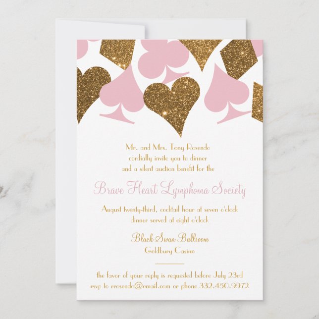 Invitación Purpurina Faux Gold del Fiesta Vegas y CUALQUIER C (Anverso)
