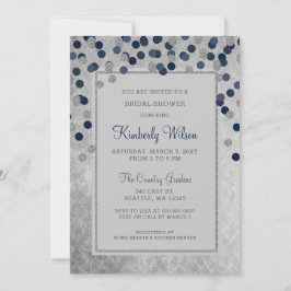 Invitación PURPURINA FAUX  Silver Navy confetti Bridal Shower