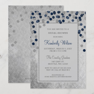 Invitación PURPURINA FAUX Silver Navy confetti Bridal Shower