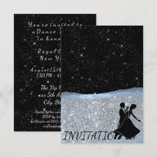 Invitación Purpurina Fiesta de danza Starry Silver Blue Night