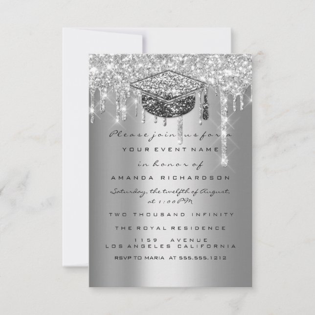 Invitación Purpurina Fiesta Graduado Gris Gris Gris Copa (Anverso)