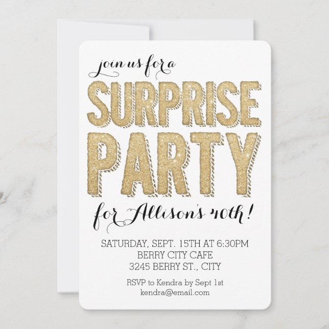 Invitación Purpurina Fiesta sorpresa (Anverso)