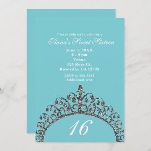 Invitación Purpurina fino de plata Tiara dulce de 16 Fiestas
