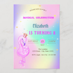 Invitación Purpurina Flamingo, Crown Ombre Holográfico Cumple