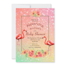 Purpurina Flamingo Flores Tropicales Baby Shower