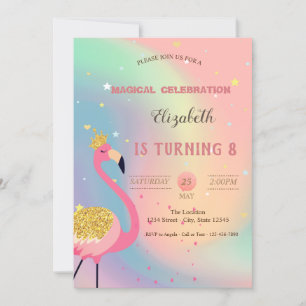 Invitación Purpurina Flamingo, Holográfico Pastel colorido