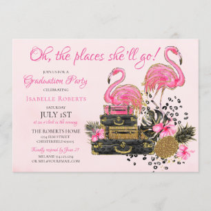 Invitación Purpurina Flamingo Rosa Fiesta de Graduación Cheet