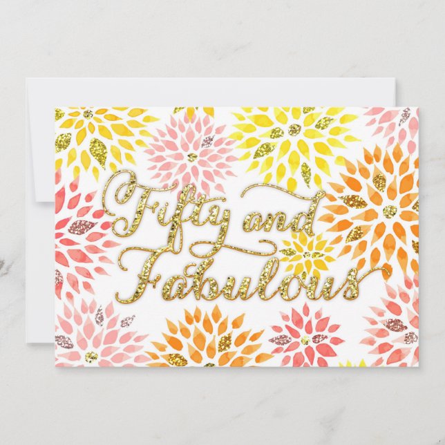 Invitación Purpurina floral 50 fabulosos cumpleaños (Anverso)