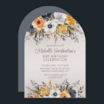 Invitación Purpurina floral amarillo azul de la marina 40 cum<br><div class="desc">Bonito color azul marino y mostaza amarillo acuarela floral con purpurina oro 40 cumpleaños fiesta en forma de arco invitación. Comuníquese conmigo para obtener ayuda con sus personalizaciones o para solicitar la correspondencia o coordinación de los productos de Zazzle.</div>