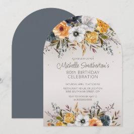 Invitación Purpurina floral amarillo azul de la marina 80 cum