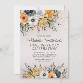 Invitación Purpurina floral azul de la Marina Amarilla 100 cu