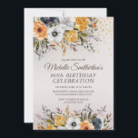 Invitación Purpurina floral azul de la marina amarilla 60 cum<br><div class="desc">Mostaza bonito amarillo y azul marino color de agua floral con purpurina de oro en una invitación de fiesta de cumpleaños número 60. Comuníquese conmigo para obtener ayuda con la personalización o para solicitar la correspondencia o coordinación de los productos de Zazzle.</div>