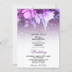 Invitación *~* Purpurina floral Boda Ar10 morado moderno