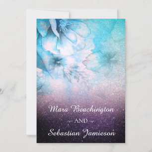 Invitación *~* Purpurina floral Boda de color azul morado