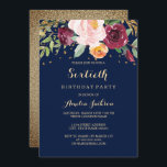 Invitación Purpurina floral de la Marina Borgoña Fiesta de cu<br><div class="desc">Más invitaciones a la fiesta de cumpleaños floral en la tienda Little Bayleigh!</div>