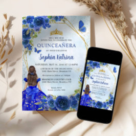 Invitación Purpurina floral de oro azul de la marina Princesa