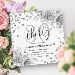 Invitación Purpurina Floral de oro plateado guión de cumpleañ