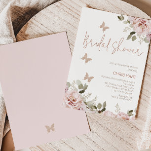 Invitación Purpurina floral de Rubor Butterfly Bridal Shower