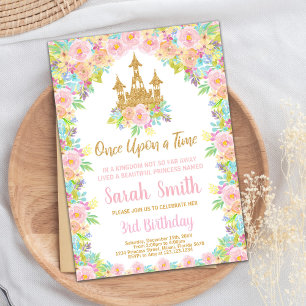 Invitación Purpurina floral Golden Princess Birthday Invitaci