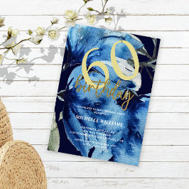 Invitación Purpurina floral índigo moderno caligrafía