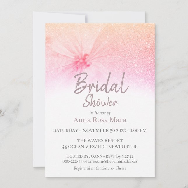 Invitación *~* Purpurina floral moderno Pastel Bridal Shower (Anverso)