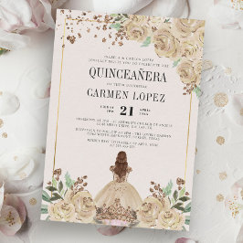 Invitación Purpurina floral oro Princesa de oro cumpleaños Qu