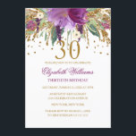 Invitación Purpurina floral Sparkling Amethyst 30th Birthday<br><div class="desc">¡Más invitaciones de cumpleaños florales en la tienda Little Bayleigh! Hemos utilizado obras de arte de: www.createthecut.com</div>
