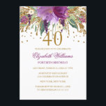 Invitación Purpurina floral Sparkling Amethyst 40th Birthday<br><div class="desc">¡Más invitaciones de cumpleaños florales en la tienda Little Bayleigh! Hemos utilizado obras de arte de: www.createthecut.com</div>