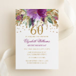 Invitación Purpurina floral Sparkling Amethyst 60th Birthday<br><div class="desc">¡Más invitaciones de cumpleaños florales en la tienda Little Bayleigh! Hemos utilizado obras de arte de: www.createthecut.com</div>