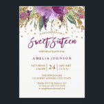 Invitación Purpurina floral Sparkling Amethyst Sweet 16<br><div class="desc">Si desea conocer la colección,  visite nuestra tienda Little Bayleigh. Hemos utilizado obras de arte de: www.createthecut.com</div>